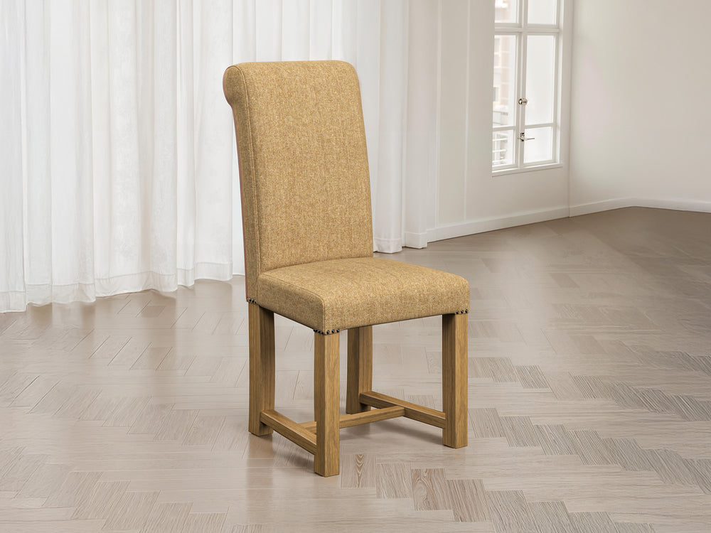 Abraham Moon Herringbone Camel Hudson Dining Chair Front Lifestyle Image