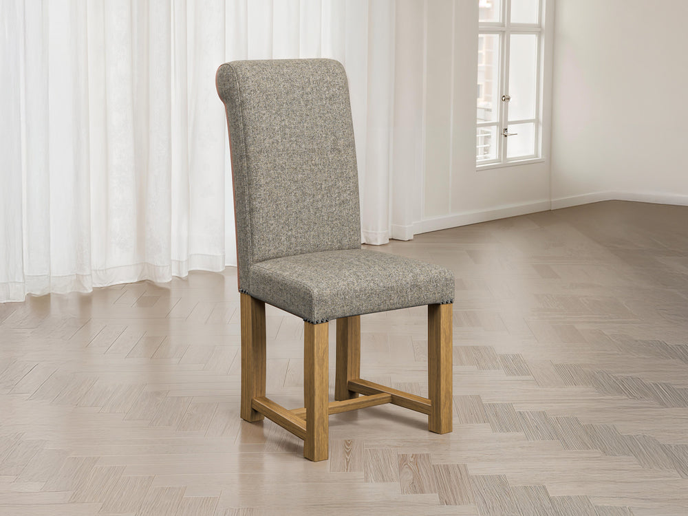 Abraham Moon Herringbone Flint Hudson Dining Chair Front Lifestyle Image