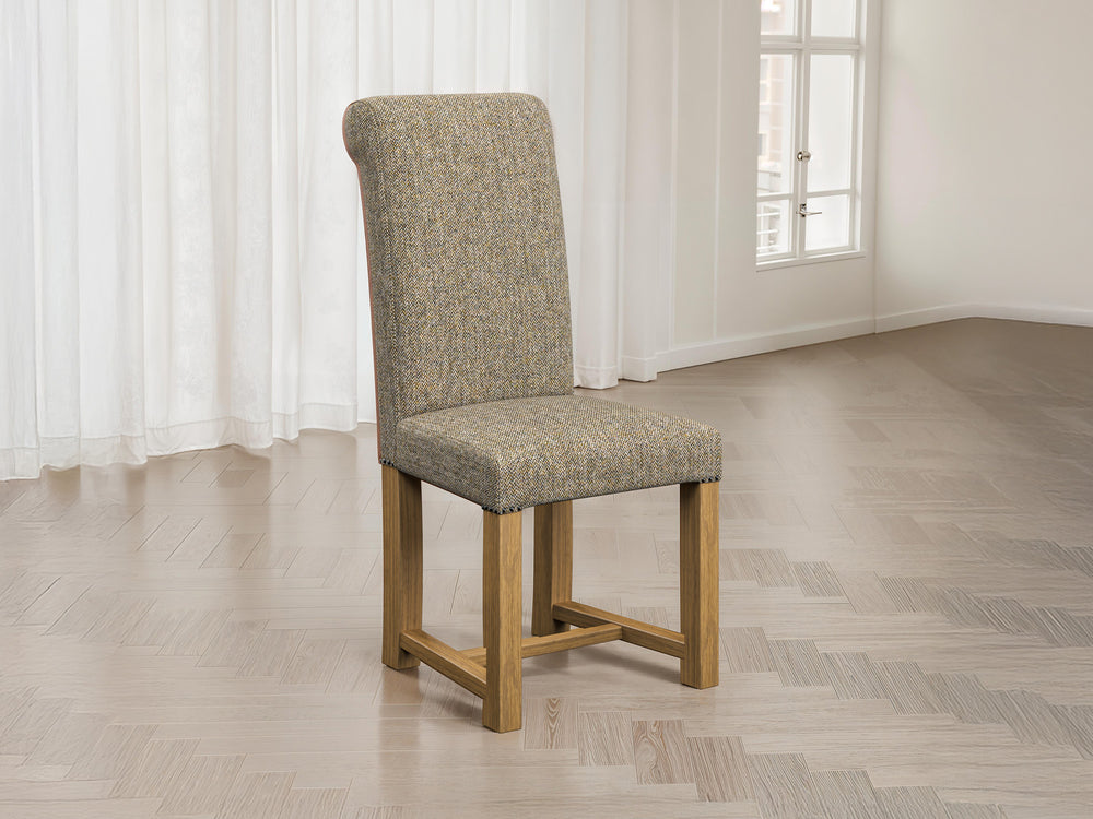 Harris Tweed Barleycorn Sage Hudson Dining Chair Front Lifestyle Image