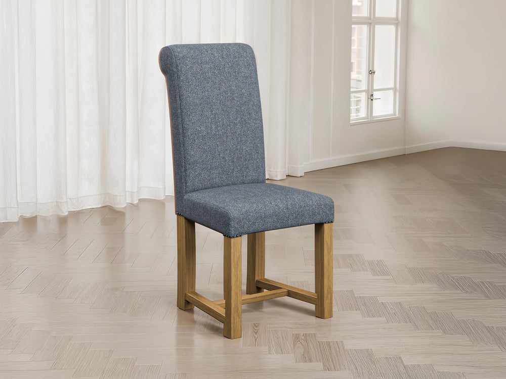 Harris Tweed Barleycorn Sky Hudson Dining Chair Front Lifestyle Image