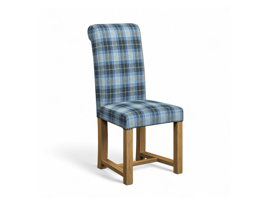 Harris Tweed Check Cyan Hudson Dining Chair Front Cut Out
