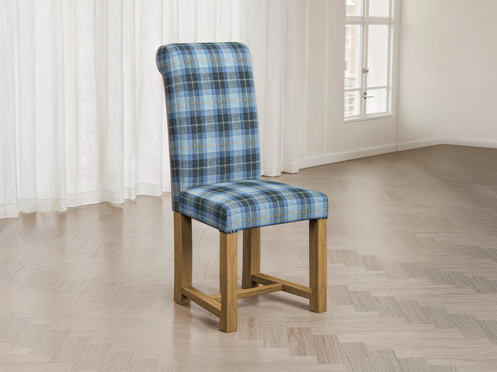 Harris Tweed Check Cyan Hudson Dining Chair Front Lifestyle Image