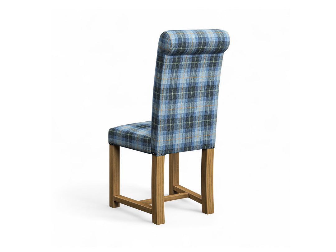 Harris Tweed Check Cyan Hudson Dining Chair Back Image