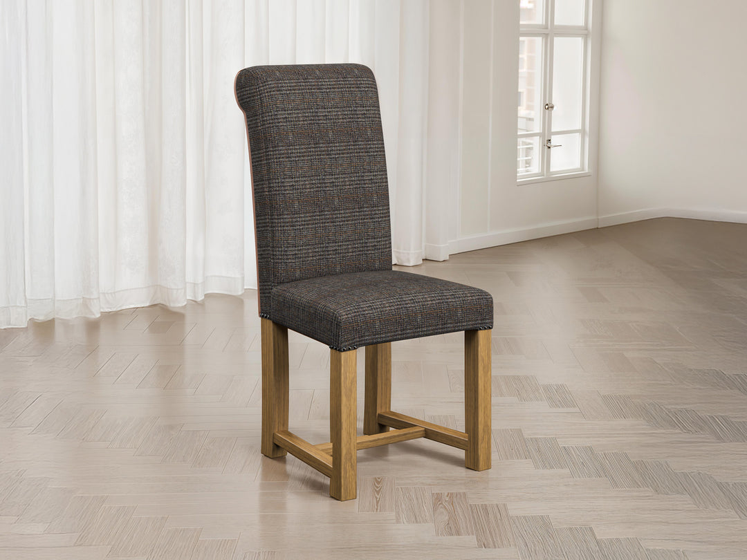 Harris Tweed Check Granite Hudson Dining Chair Front Lifestyle Image