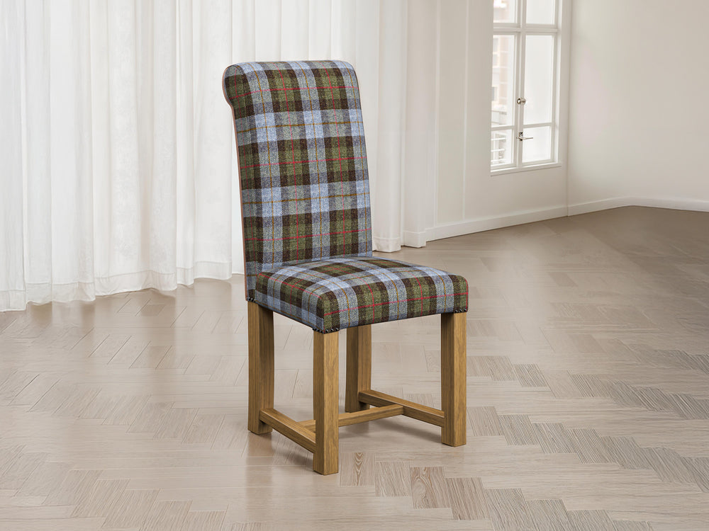 Harris Tweed Check Sky Hudson Dining Chair Front Lifestyle Image