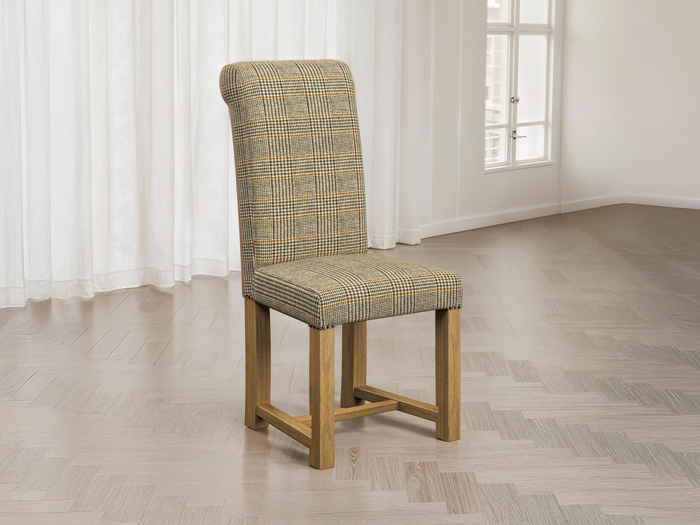Harris Tweed Dogtooth Bronze Hudson Dining Chair Front Lifestyle Image