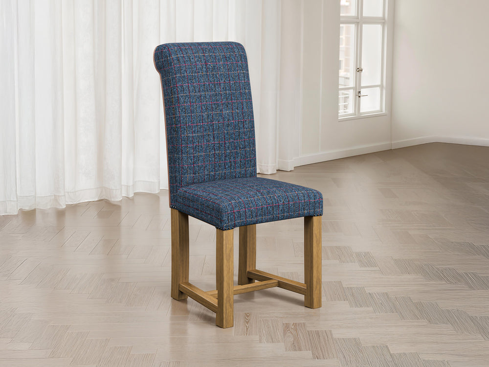 Harris Tweed Herringbone Denim Hudson Dining Chair Front Lifestyle Image