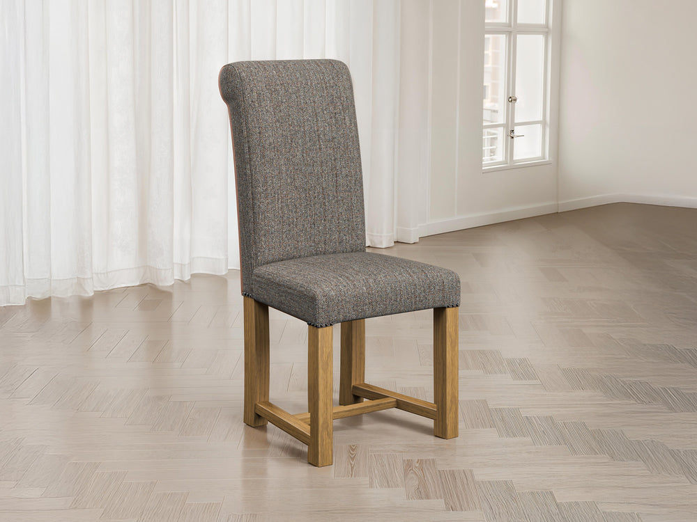 Harris Tweed Herringbone Forest Hudson Dining Chair Front Lifestyle Image