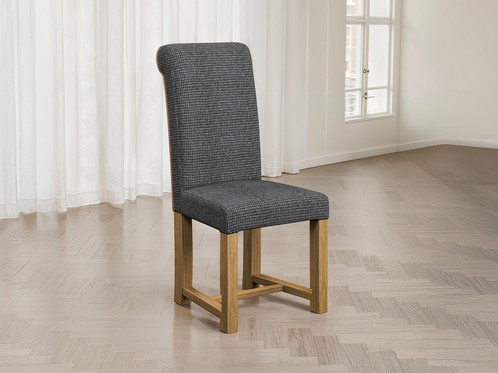 Harris Tweed Houndstooth Smoke Hudson Dining Chair Front Lifestyle Image
