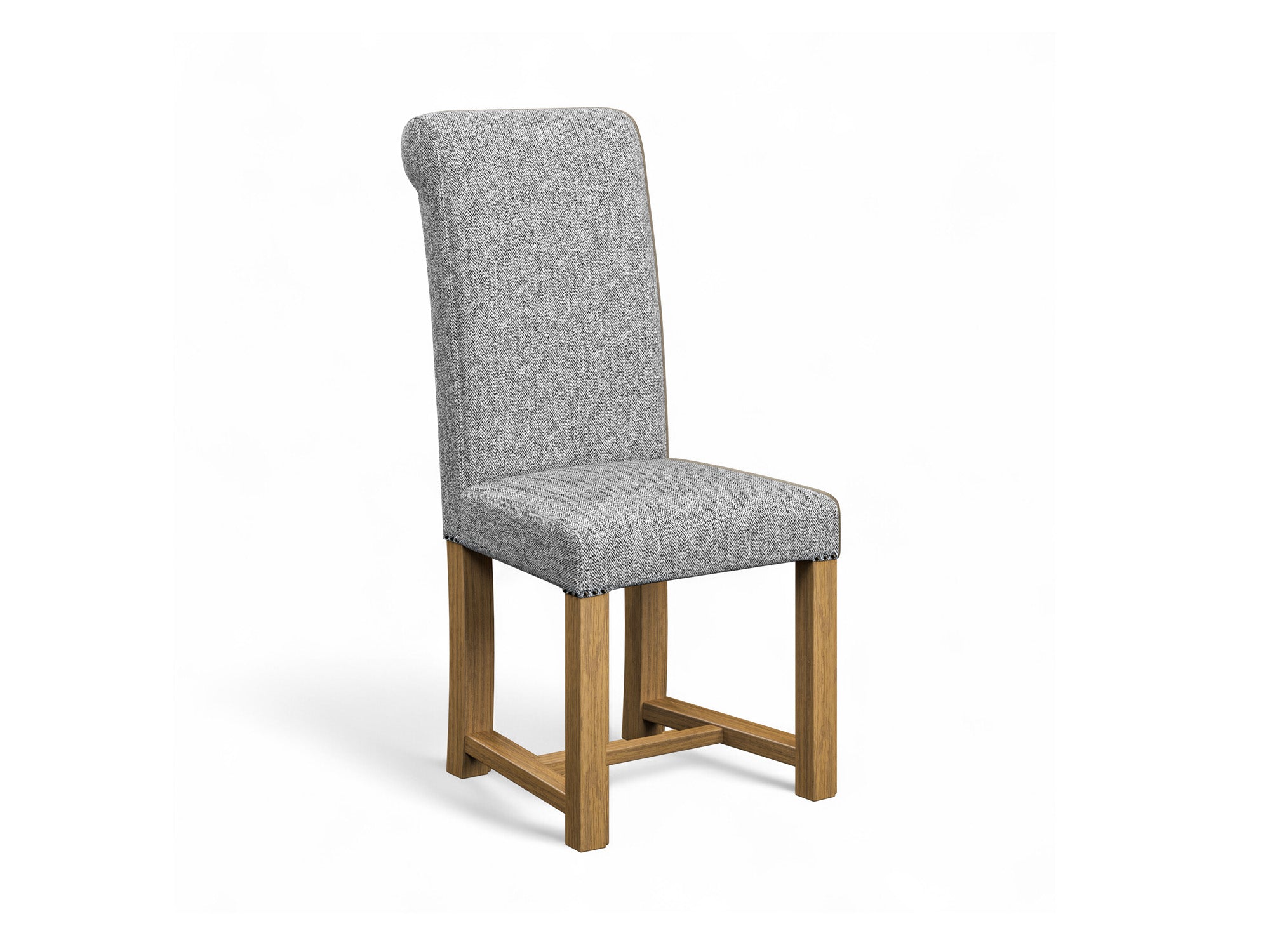 Harris Tweed Herringbone Slate Hudson Dining Chair Front Cut Out