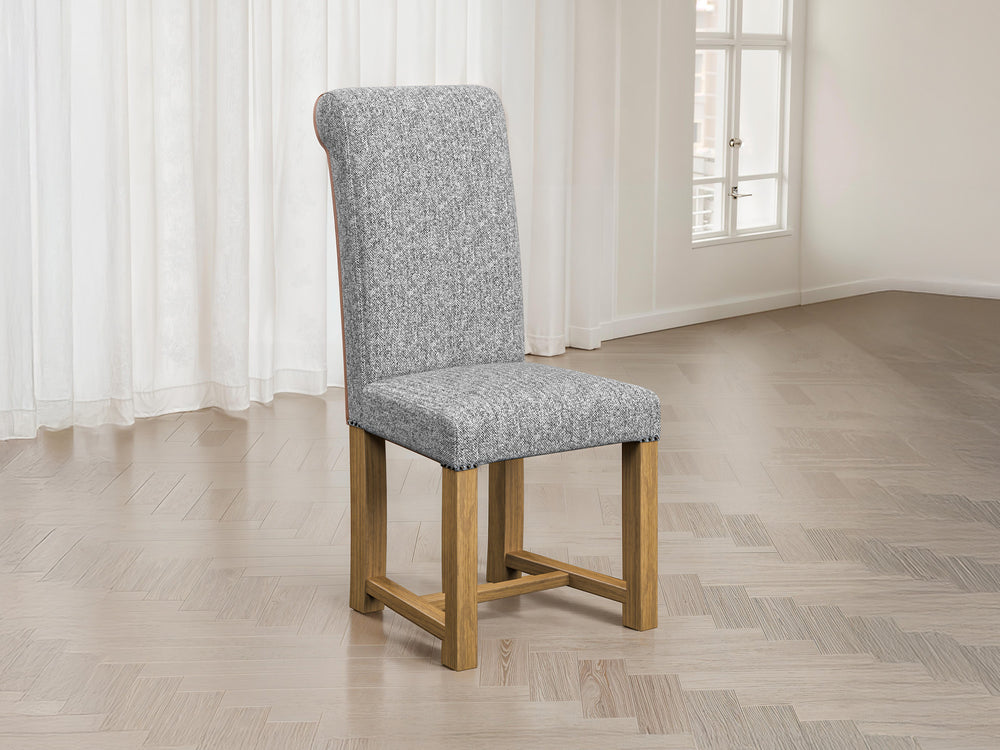 Harris Tweed Herringbone Slate Hudson Dining Chair Front Lifestyle Image