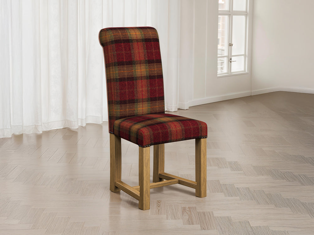 Abraham Moon Tartan Crimson Hudson Dining Chair Front Lifestyle Image