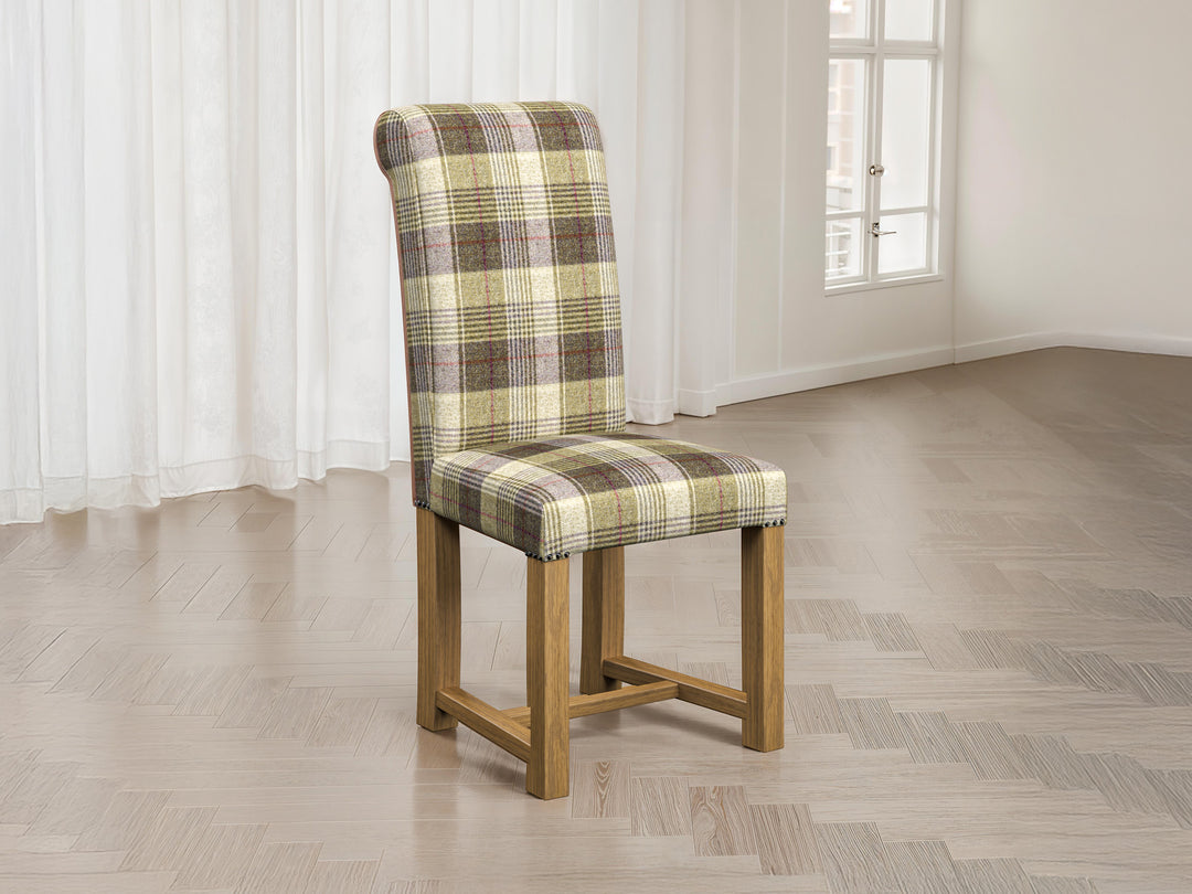 Abraham Moon Tartan Grape Hudson Dining Chair Front Lifestyle Image