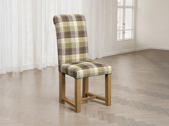 Abraham Moon Tartan Grape Hudson Dining Chair Front Lifestyle Image