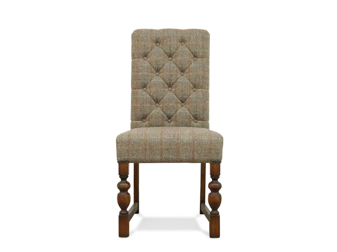 Harris Tweed Albany Button Back Dining Chair in Herringbone Moss